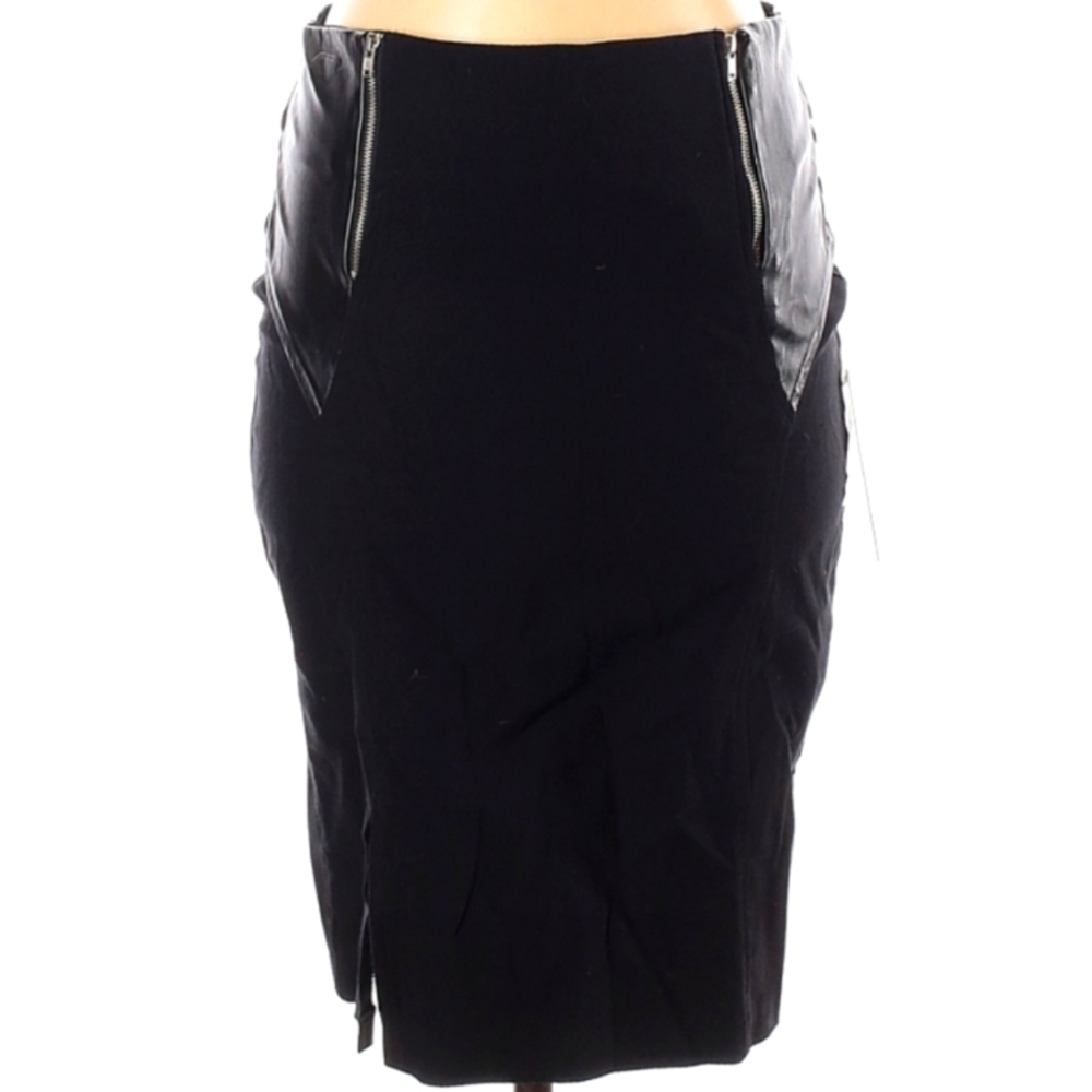 Joe B Black on Black Skirt, cloth with leatherette trim at top